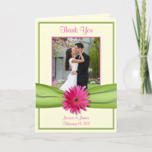 Pink Gerbera Daisy Green Wedding Foto Vielen Dank Dankeskarte