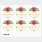 Pink Gerbera Daisy Green Wedding Save the Date Runder Aufkleber (Blatt)