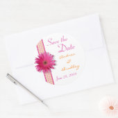 Pink Gerbera Daisy Kariert Ribbon Wedding Runder Aufkleber (Umschlag)