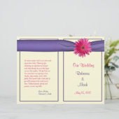 Pink Gerbera Daisy Lila Ribbon Wedding Program (Stehend Vorderseite)