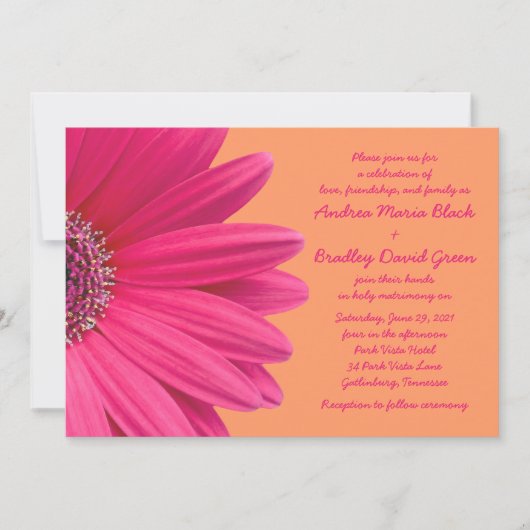Pink Gerbera Daisy mit Orange Wedding Einladung (Vorderseite)