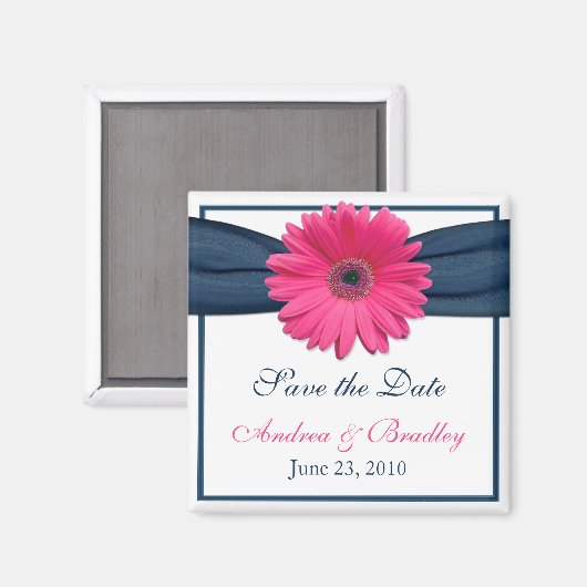 Pink Gerbera Daisy Monogram Wedding Magnet (Vorderseite/Rückseite)