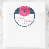 Pink Gerbera Daisy Navy Blue Wedding Runder Aufkleber (Tasche)