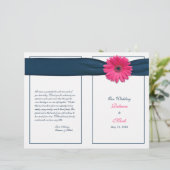 Pink Gerbera Daisy Navy Ribbon Wedding Program (Stehend Vorderseite)