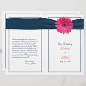 Pink Gerbera Daisy Navy Ribbon Wedding Program (Vorne/Hinten)