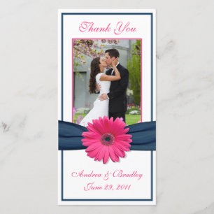 Pink Gerbera Daisy Navy Ribbon Wedding Vielen Dank Dankeskarte