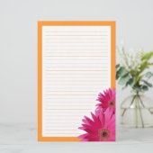 Pink Gerbera Daisy Orange Border Stationery Briefpapier (Stehend Vorderseite)