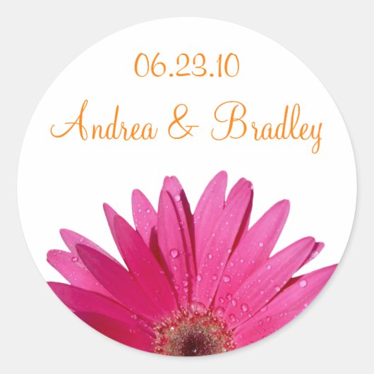 Pink Gerbera Daisy Orange Personalisiert Wedding Runder Aufkleber (Vorderseite)