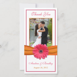 Pink Gerbera Daisy Orange Ribbon Wedding Vielen Da Dankeskarte