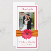 Pink Gerbera Daisy Orange Ribbon Wedding Vielen Da Dankeskarte (Vorne/Hinten)