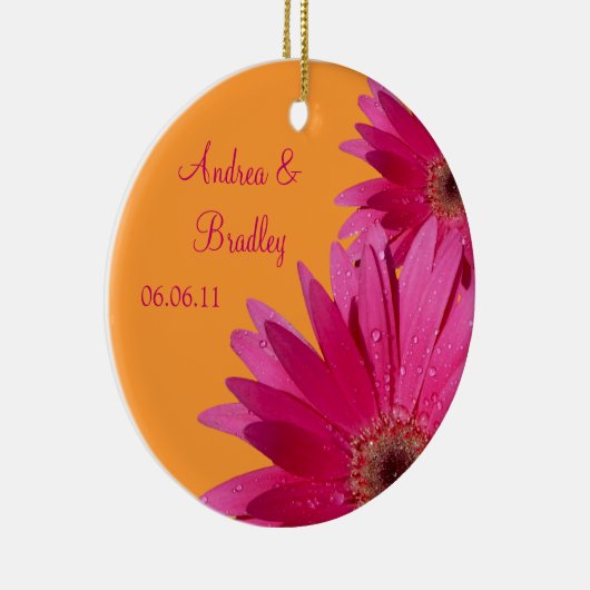 Pink Gerbera Daisy Orange Wedding oder Anniversary Keramik Ornament (Rechts)