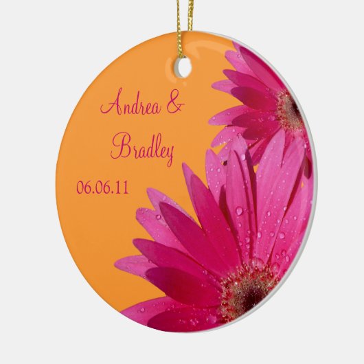 Pink Gerbera Daisy Orange Wedding oder Anniversary Keramik Ornament (Links)