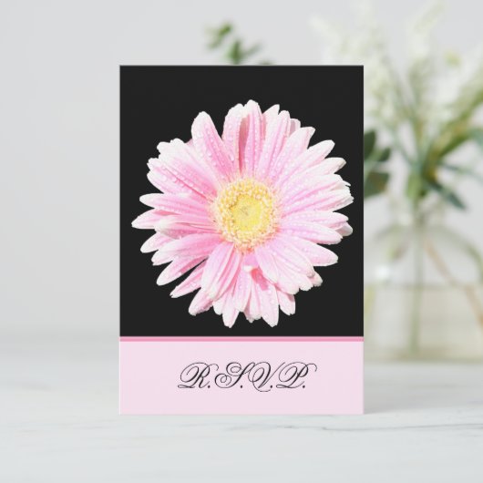 Pink Gerbera Daisy Reply Card Einladung (Stehend Vorderseite)
