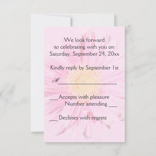 Pink Gerbera Daisy Reply Card Einladung (Rückseite)