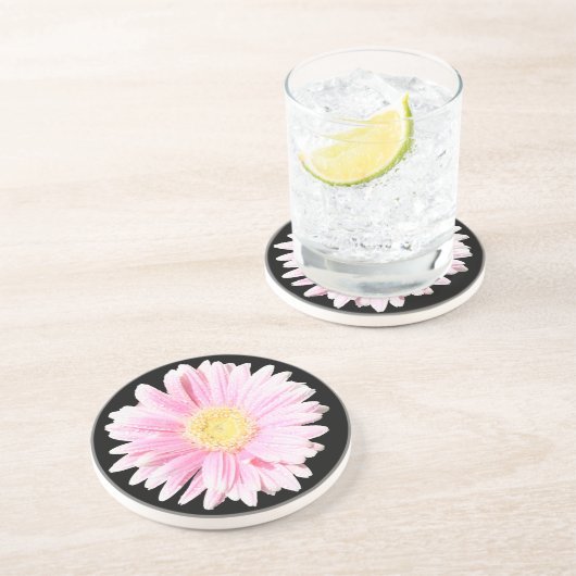 Pink Gerbera Daisy Sandstone Untersetzer (Seite)