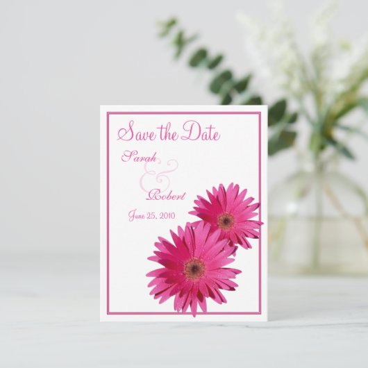 Pink Gerbera Daisy Save the Date Card (Stehend Vorderseite)