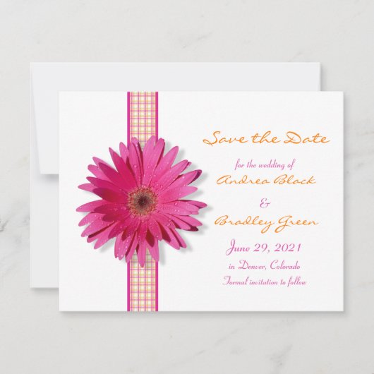 Pink Gerbera Daisy Save the Date Karte individuell (Vorderseite)