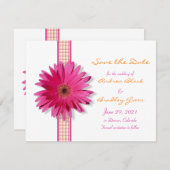 Pink Gerbera Daisy Save the Date Karte individuell (Vorne/Hinten)