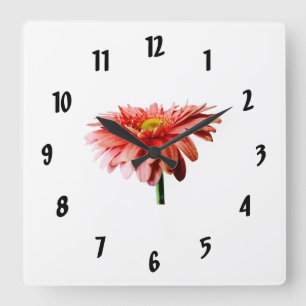 Pink Gerbera Daisy Side View Quadratische Wanduhr