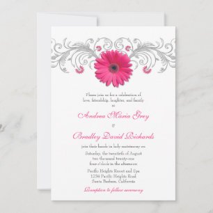 Pink Gerbera Daisy Silver Floral Wedding Einladung