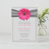 Pink Gerbera Daisy Silver Gray Ribbon Einladung (Stehend Vorderseite)