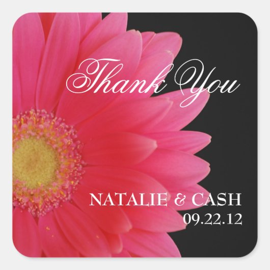 Pink Gerbera Daisy Square Gevor Label Quadratischer Aufkleber (Vorderseite)