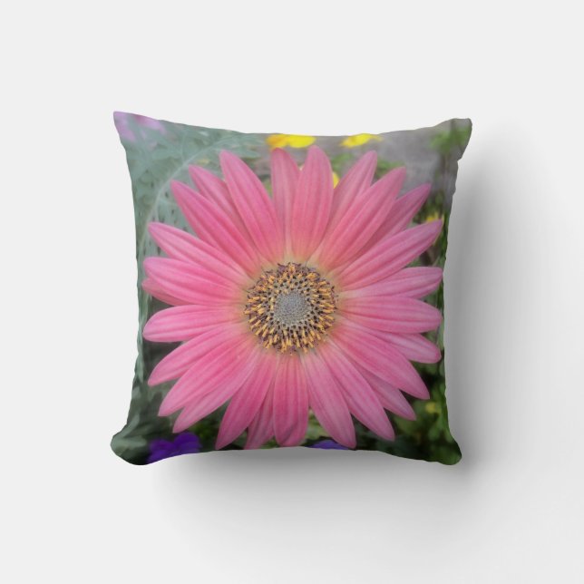 Pink Gerbera Daisy Throw Kissen (Vorderseite)