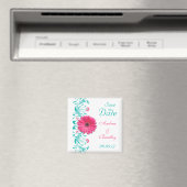 Pink Gerbera Daisy Türkis Floral Save the Date Magnet (In Situ (Geschirrspüler))