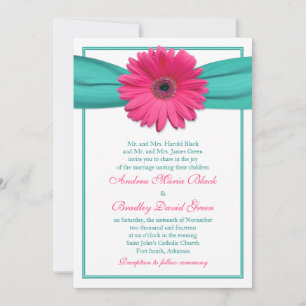 Pink Gerbera Daisy Türkis Ribbon Wedding Einladung