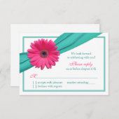 Pink Gerbera Daisy Türkis Ribbon Wedding RSVP (Vorne/Hinten)