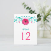 Pink Gerbera Daisy Türkis Tischnummer Card (Stehend Vorderseite)