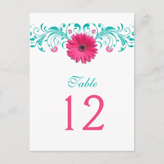 Pink Gerbera Daisy Türkis Tischnummer Card (Vorderseite)