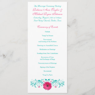 Pink Gerbera Daisy Türkis Wedding Program Programm