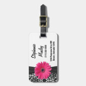 Pink Gerbera Daisy Vintag Damask Floral Gepäckanhänger (Vorderseite vertikal)