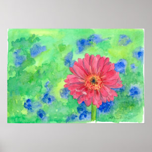 Pink Gerbera Daisy Watercolor Art Poster