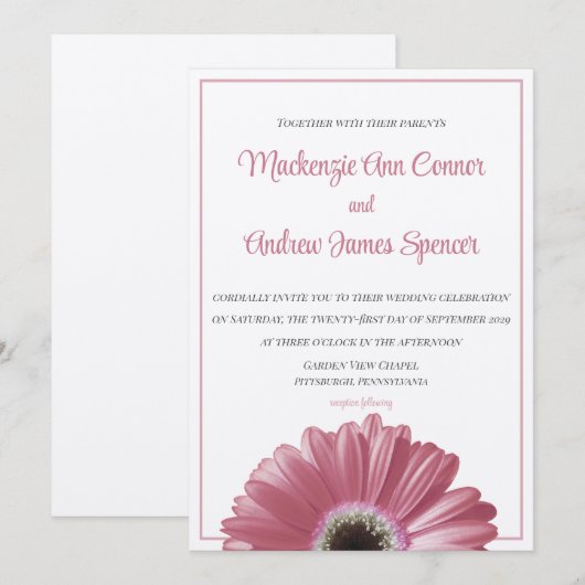 Pink Gerbera Daisy Wedding Einladung (Vorne/Hinten)