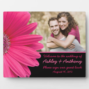 Pink Gerbera Daisy Wedding Foto Sign Plaque Fotoplatte