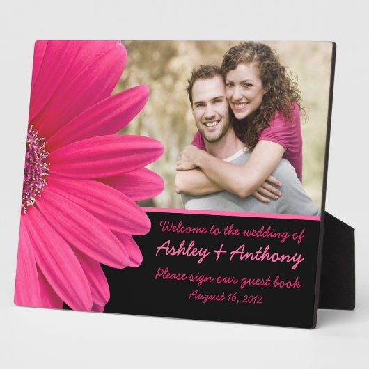 Pink Gerbera Daisy Wedding Foto Sign Plaque Fotoplatte (Seite)