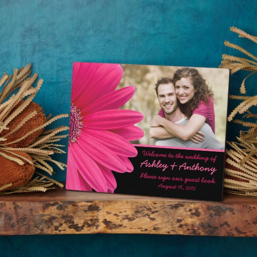 Pink Gerbera Daisy Wedding Foto Sign Plaque Fotoplatte (Seite)