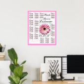 Pink Gerbera Daisy Wedding Guest Seetage Chart Poster (Heimbüro)