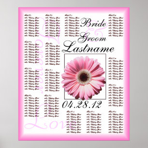 Pink Gerbera Daisy Wedding Guest Seetage Chart Poster