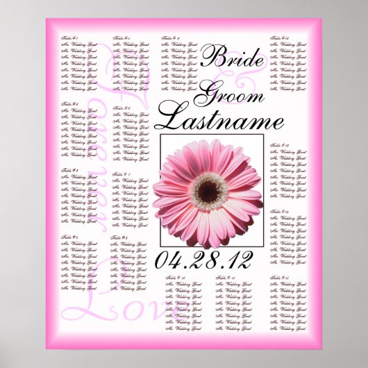 Pink Gerbera Daisy Wedding Guest Seetage Chart Poster (Vorne)