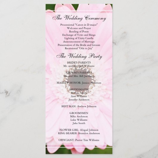 Pink Gerbera Daisy Wedding Program Programm (Rückseite)