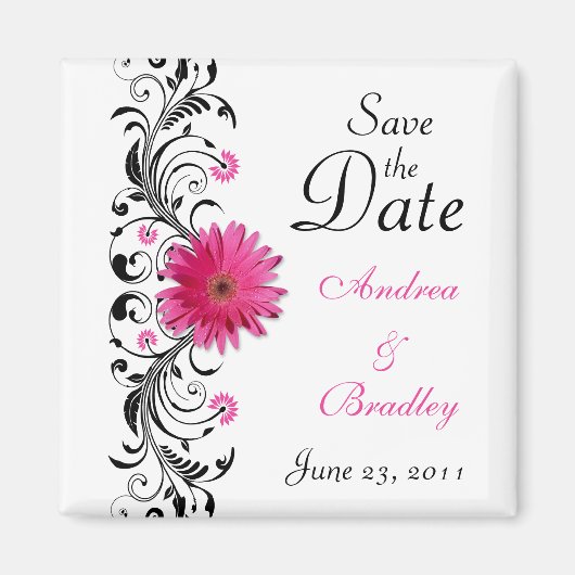 Pink Gerbera Daisy Wedding Save the Date Magnet (Vorne)