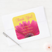 Pink Gerbera Daisy Yellow Baby Dusche Vielen Dank Quadratischer Aufkleber (Umschlag)
