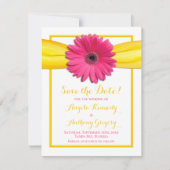 Pink Gerbera Daisy Yellow Ribbon Wedding Save The Date (Vorderseite)