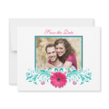 Pink Gerbera Floral Save the Date Card