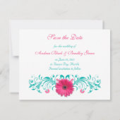 Pink Gerbera Floral Save the Date Card (Rückseite)