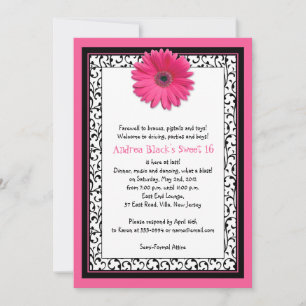 Pink Gerbera Floral Sweet 16 Geburtstag Einladung