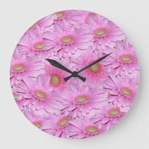 Pink Gerbera Flowers, Wall Clock Große Wanduhr